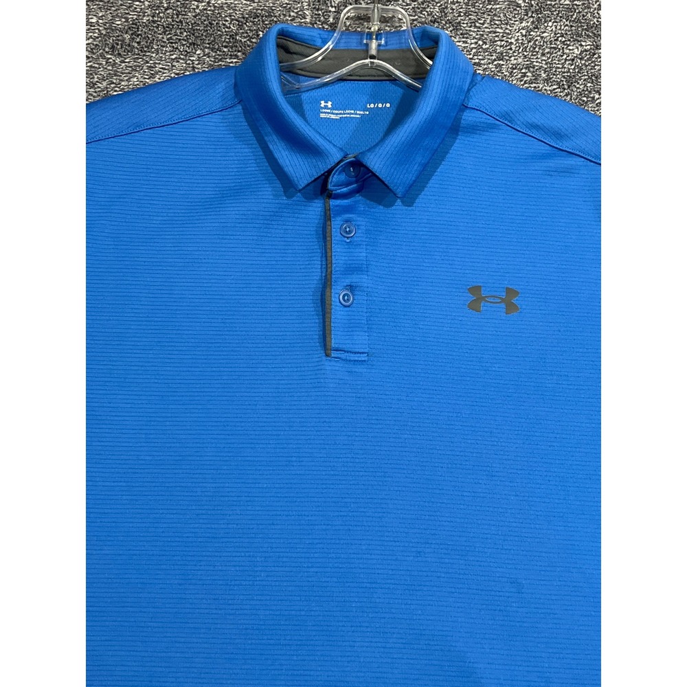 Under Armour Mens Performance Polo Shirt Blue Striped Golf Short Sleeve Large